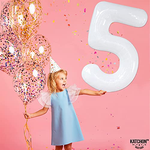 Image of KatchOn White Number 5 Balloons for 5th Birthday Decorations 40 Inch | 5th Birthday Decorations, 5 balloon number, Birthday Number Balloons, White 5th Birthday Party Supplies