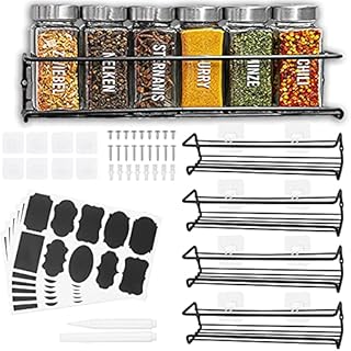 HOMGEN Spice Rack Organizer, Popular 4Pcs Metal Spice Shelves No No Drilling 4-Tier Hanging Stainless Steel Wall Mounted Spice Rack Organizer with Adhesive Sticker & Screws Perfect for Kitchen