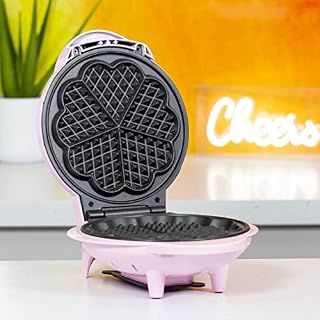 Global Gizmos 35570 Mini Heart Shaped Waffle Maker / 1000W / Unique Thermostatic Design/Non-Stick Plates/Easy Clean / 25cm x 22cm