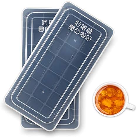 Samuelworld Ice Cube Tray with Lids for Chilled Drinks for Whiskey Cocktails, Covered Flexible Silicon Ice Molds Set of 2 (black)