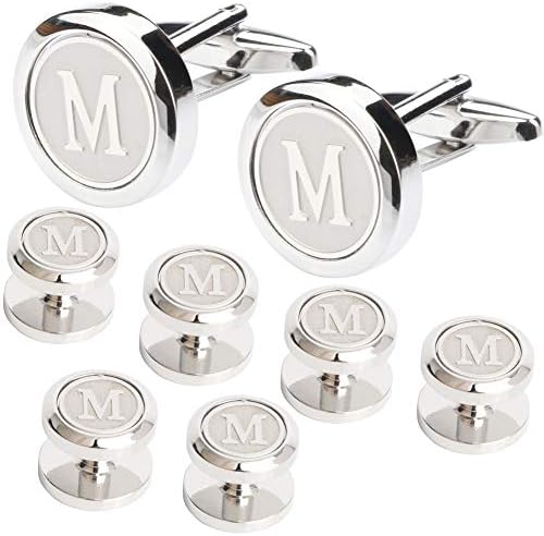 Dannyshi Mens Cufflinks and Studs Tuxedo Shirts Business Wedding Initials Alphabet A-Z Gift Set (M)