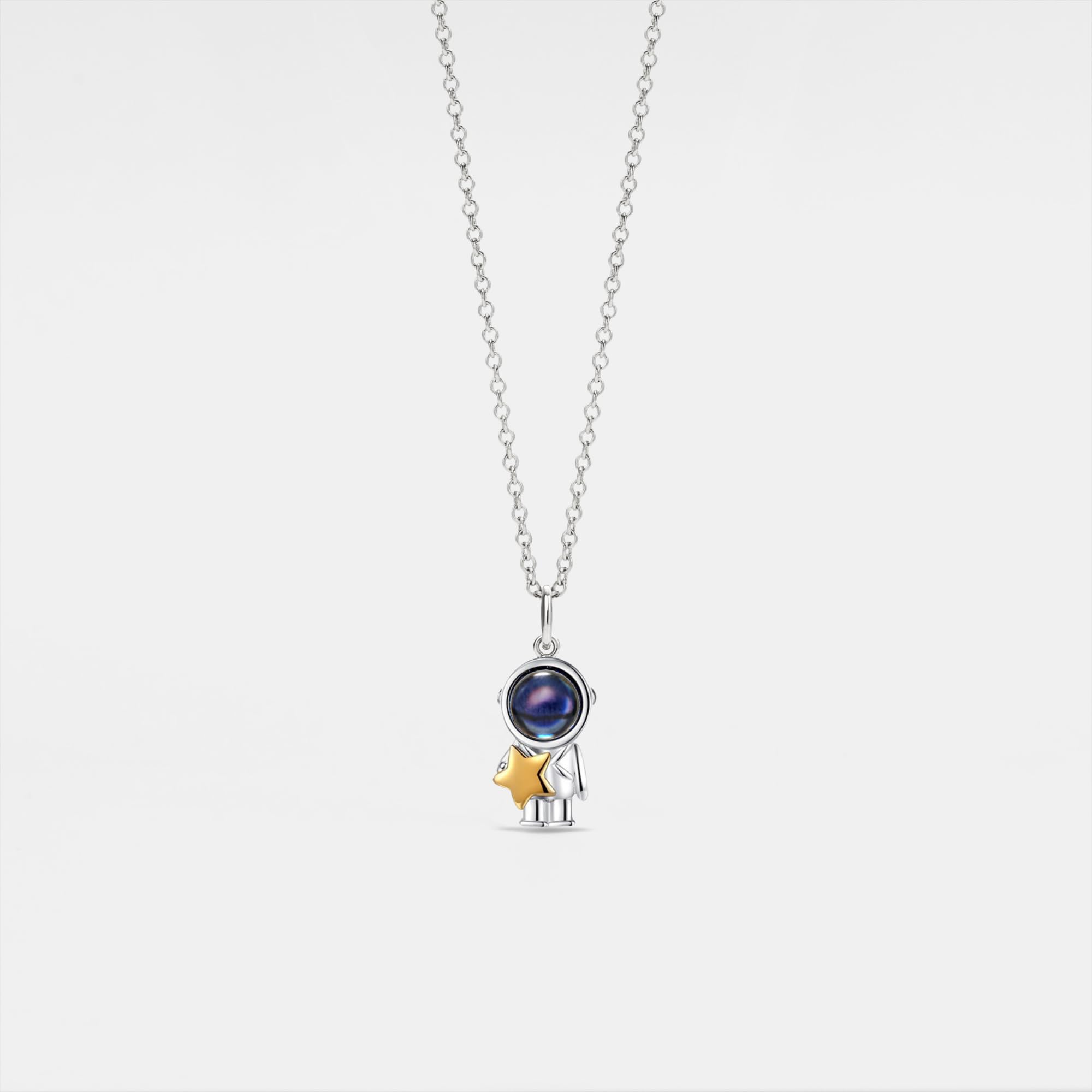 PERIMADE Collana con proiezione fotografica personalizzata con immagine personalizzata Astronauta Star Moon Collana personalizzata Testo e amore in 100 lingue Ciondolo in argento Sterling Regalo