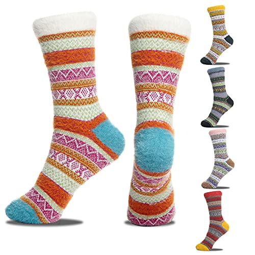 Image of ICEIVY 5 Pair Fuzzy Cozy Socks for Women - Warm Comfy Soft Casual Home Sleep Winter Wool Socks - Gifts for Women