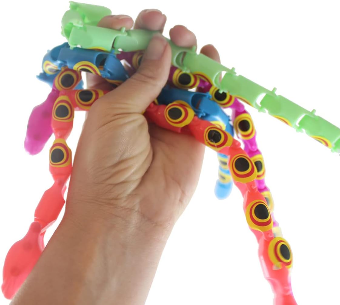 Curious Minds Busy Bags Bulk 24 Magic Jointed Moving Wiggle Snakes - Classic Trick Toy - Plastic Segmented Snake Fidget Party Favor (24 Snakes (2 Dozen))