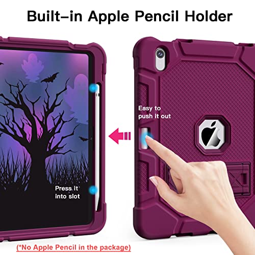 Image of Azzsy Case for iPad (A16) 11th Generation 11 Inch 2025 / iPad 10th Generation 10.9 Inch 2022, [Built-in Pencil Holder] Heavy Duty Shockproof Rugged Protective Case, Wine