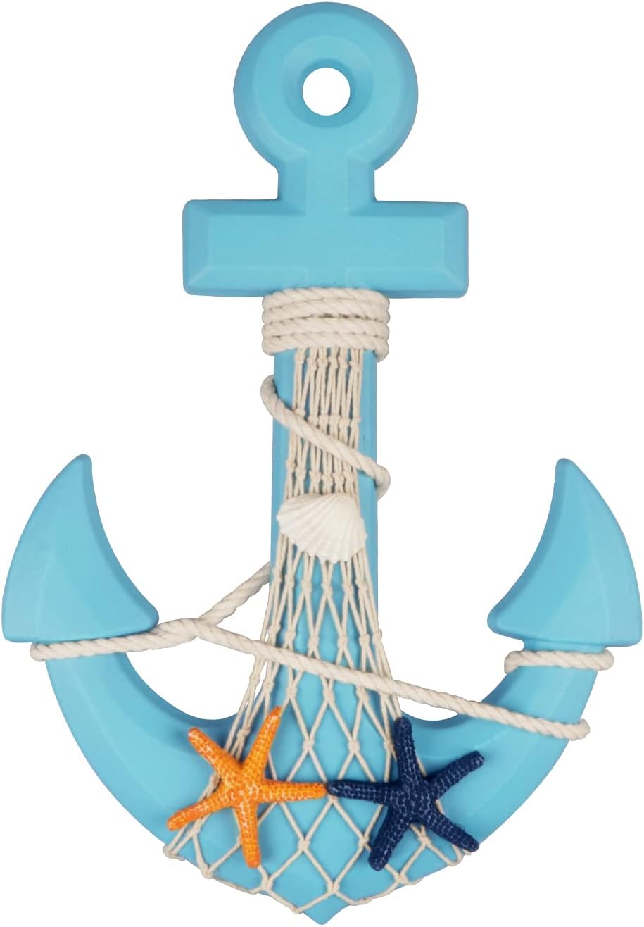 Meching 13" Nautical Wooden Anchor with Rope Nautical Beach Wood Anchor Wall Art Decor Door Hanging Ornament Beach Theme Home Decoration