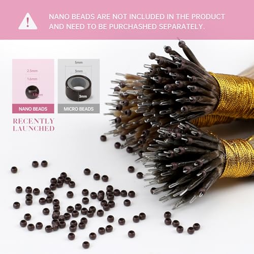 Image of YoungSee Brown Nano Hair Extensions Real Human Hair Balayage Nano Ring Hair Extensions Balayage Dark Brown with Ash Blonde Nanobead Hair Extension Ombre for Job Interviews 22 Inch 1g /strands 50g