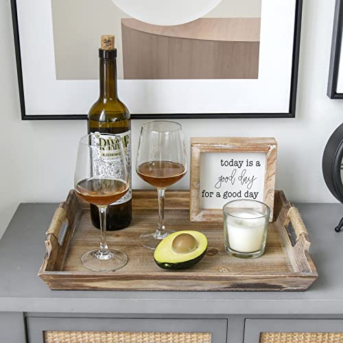 Large Wood Serving Tray With Handles, Set Of 2 Farmhouse Nesting Decorative Tray Table Decor, Rustic Ottoman Tray And Coffee Table Tray (Torched Brown) #TOP1