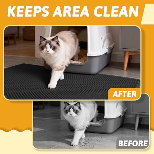 Image of Pieviev Cat Litter Mat Double Layer Waterproof Urine Proof Trapping Mat 1 Pack (Black, 47x36 Inch (Pack of 1))