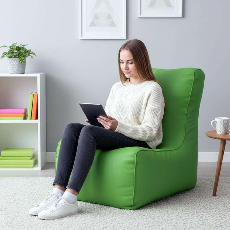 Biggie Bean Bag 4XL Bean Bag Chair Cover-Perfect for Living Room,Bedroom,Study-Sale Design(Regular-Pea-Green)-Faux Leather-image-31