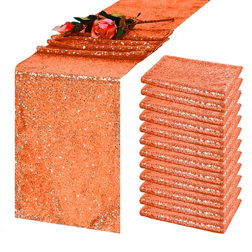 TCBESTO Sequin Table Runner, Orange, 12 x 108 Inch, 12 Pack