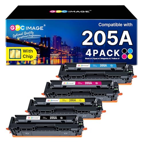 GPC Image 205A Toner Cartridges with Chip Compatible with HP 205 A CF530A CF531A CF532A CF533A for Color LaserJet Pro M180 M180N M181 M181FW M154A M154NW Printer (B/C/M/Y, 4-Pack)
