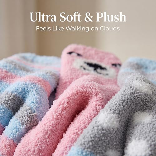 Image of Tipi Toe Womens Fuzzy Crew Socks with Anti Slip Grips Warm Cozy Fluffy Winter Slipper Socks Non Skid Home Socks for Women