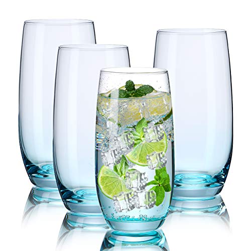 CUKBLESS Highball Drinking Glasses Set of 4 19 Oz Water Glass with Heavy Base Glass Cups for Cocktail Collins Glasses for Juice Barware Blue