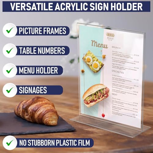 Image of Desi Rang Acrylic Display Stand (A5, 5.5x8.5 inch 1 pcs T Shape) Menu Flyer Pamphlet photo tent card ads promotion message Sign table top Holder for Store Restaurant hotel office cafe bar conference home