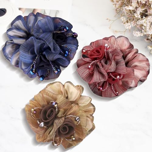 Generic Yfkeji 3 Packs Flower Hair Scrunchies For Women, Large Organza Elastic Hair Ties thumb #1