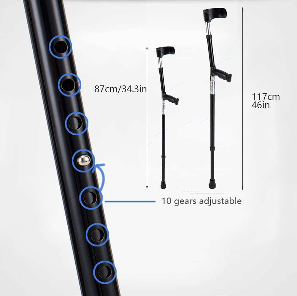 Aluminiowe podramiona dla dorosłych, regulowane kule na łokciach, ergonomiczne uchwyty dla osób starszych, niepełnosprawnych i niepełnosprawnych, nośność 220 kg, czarne