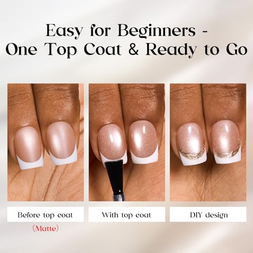 Image of Beetles French Tip Press On Nails 160Pcs Medium Almond Soft Nail Gel Tips | Gel Painted Cat Eye Brown Fake Nails, 16 Sizes for DIY Manicure Glassy Amber French
