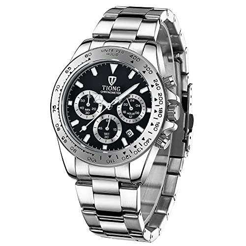 Herrenuhr Edelstahl Wasserdicht Metallarmband Analoger Quarzuhr Date Armbanduhr Männer Zeiger Leuchtende (Black) Cover