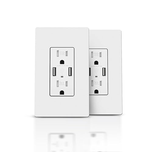 TOPELER Paquete de 2 tomacorrientes de pared USB, toma de corriente con capacidad de carga de 4.8 A, enchufe eléctrico resistente a manipulaciones