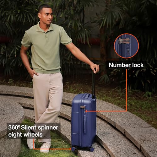 Image of Nasher Miles Coorg Hard-Sided Polypropylene Check-in Luggage 28 inch | 75cm | 8 Wheels Large Trolley Bag for Travel | Suitcase (Navy Blue)