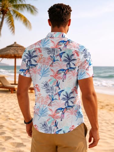 Image of Yoimira Hawaiian Shirts for Men, Print Mens Casual Short Sleeve Button Down Shirts Floral Aloha Beach Shirt