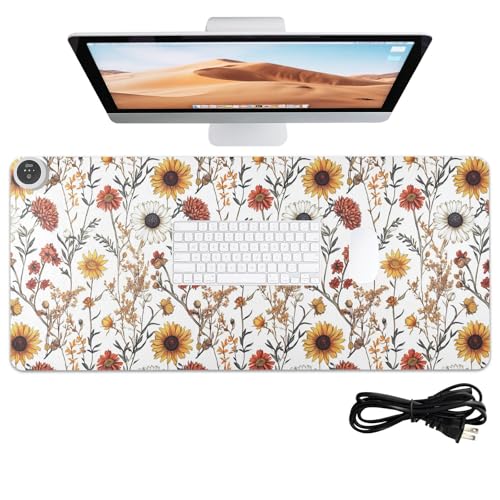 Tapis de souris chauffant blanc en polyuréthane avec finitions florales raffinées