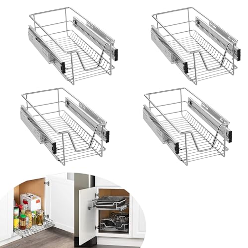Suusolny 4er Küchenschrank Teleskopschublade Apothekerschrank Schlafzimmerschublade Einsatz Teleskopschienen Ausziehbare Ablage Schrankauszug Küchen Regal Organizer Vollauszug für 30cm Schränke