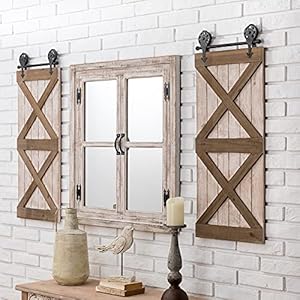 Glitzhome Decorative Wall Mirror Rustic Farmhouse Accent Mirror Wood Window Frame Oversized Wall Mirror Vintage Rectangle Mirror for Entryway Bedroom Living Room Bathroom Dresser 315H