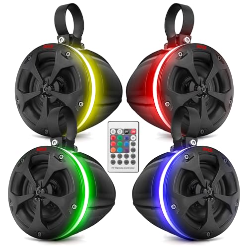 Pyle Waterproof Off-Road Speakers - 2-Way 800W 4 Inch Marine Grade Wakeboard Tower Speaker System Full Range Outdoor Audio Stereo Speaker w/RGB Lights - ATV, UTV, 4x4, Jeep, Watercraft, Boat (2 Pair)