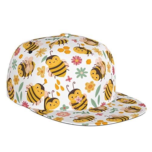 Honey Bee Flower Baseball Cap Hats Adjustable Trucker Hat Outdoor Sun Cap for Men Women Dad Hat