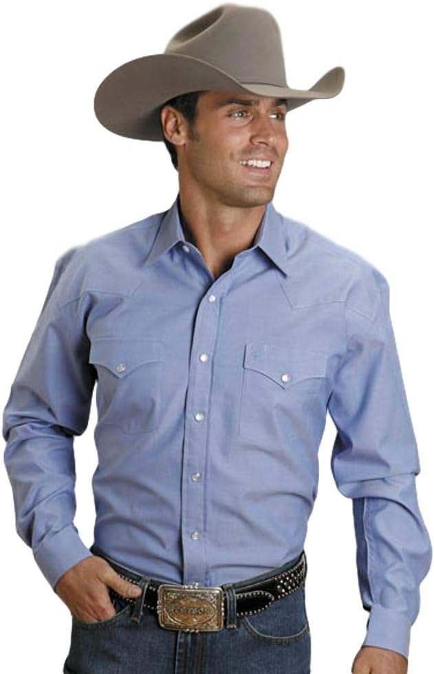 Stetson Men's Solid Oxford Snap Long Sleeve Western Shirt Blue X-Large