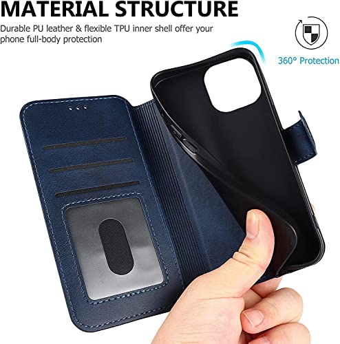Funda para iPhone 14 Plus de cuero azul ideal para ver vídeos cómodamente 6