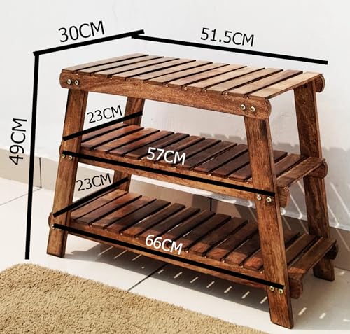 Image of Three-Tier Solid Wood Shoe Rack for Home and Hallway Shoe Organizing & Sitting Bench Use. (1, Triangle)