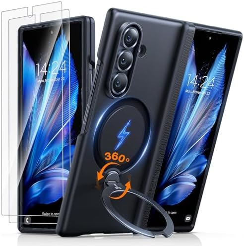 TORRAS Ostand Q3 Spin für Samsung Galaxy Z Fold 7 Hülle Schwarz | (360° Magnetischer Unsichtbarer Ständer) Zertifizierte Militärschutz, MagSafe Kompatibel, Stoßfest für Samsung Fol