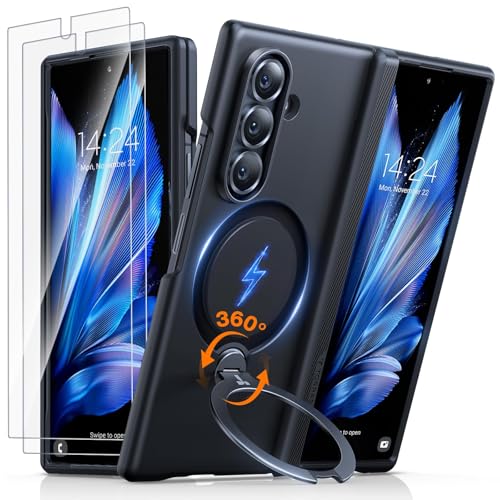 Image of TORRAS Luxury 360 Click-Lock Rotating Ostand Case for Samsung Galaxy Z Fold 7 | Mil-Grade Protection Cover | MagSafe Compatible | Premium Imported | Includes 2 Bonus Tempered Glass | Q3 Spin Black