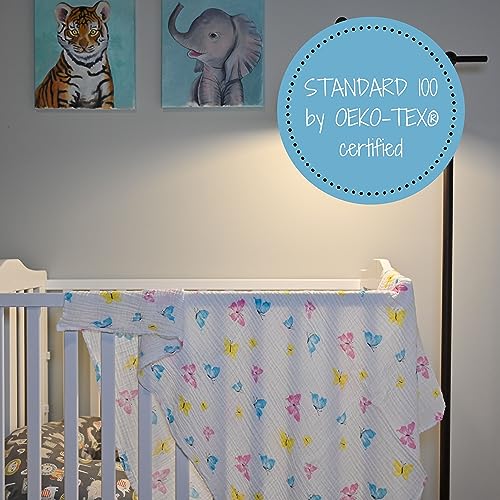 Image of LollyBanks Baby Blankets, 100% Muslin Cotton Swaddle Blanket for Girls, Soft and Large 47 x 47 Inches Newborn Swaddle, Breathable Baby Receiving Blankets, Registry (Butterfly Print)