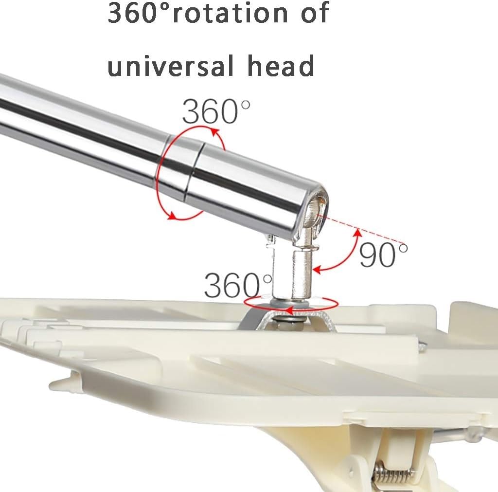 Soporte para libros de altura ajustable giratorio de 360 grados con cuello de cisne flexible, color plateado