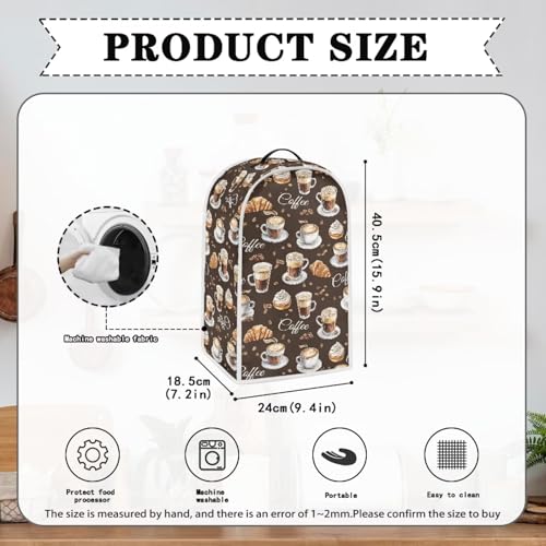 Image of Bread & Coffee Pattern Kitchen Blender Cover Machine Washable Food Processor Dust Cover with Top Handle Machine Washable Small Appliance Protector for Coffee Maker Juicer