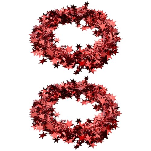 2 Stück Lametta Weihnachtsbaum Girlande Rot,Weihnachten Glitzer Stern...