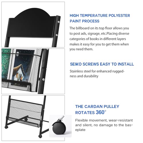 LIWSHWZ Brochure Display Stand,4-Tier Magazine Rack,Floor-Standing Magazine Literature Display Stand with Wheels,High-hardness metal,for Shop Exhibitions Office - Image 4