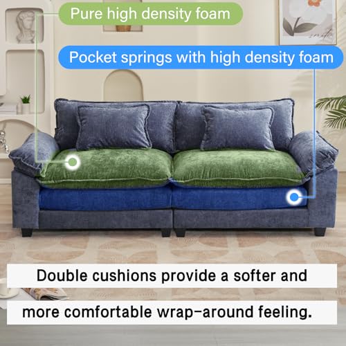 Image of Oprisen 86 inch Modular Sectional Sofa, Comfy Cloud Couch Sectional Sofa, Chenille Sofa Sleeper Deep Seat Sofa with Throw Pillows for Living Room (Blue, 86 inch- Loveseat)