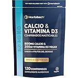 Calcio y Vitamina D3 | 800mg de Carbonato de Calcio y 200 UI Vitamina D3 | 120 Comprimidos Masticables | Horbaach