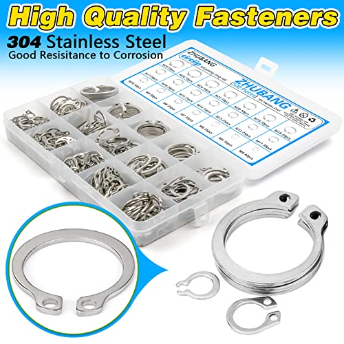 Zhubang ZBKHBXGTZ 800Pcs C-Clip External Retaining Rings Snap Rings Assortment Kit Circlip 304 Stainless Steel(M4-M28) + E-Clip Retaining Rings Assortment Set(1.5Mm-10Mm) + 5Pcs Snap Ring Plier + Tweezer thumb #6