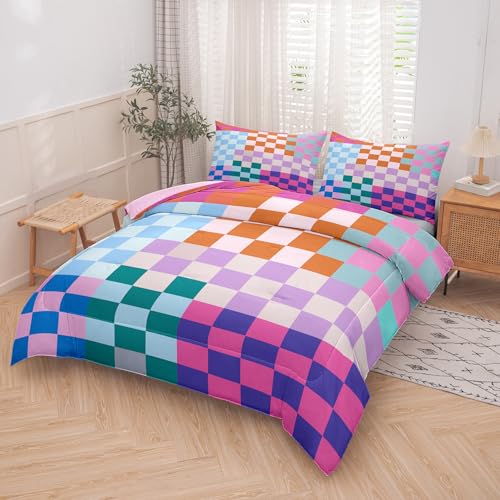 Image of Tailor Shop Plaid Comforter Sets Twin Bedding Set Women Men Checkerboard Grid Bedding Boys Girls Checkered Geometric Room Decor with 1 Pillowcases