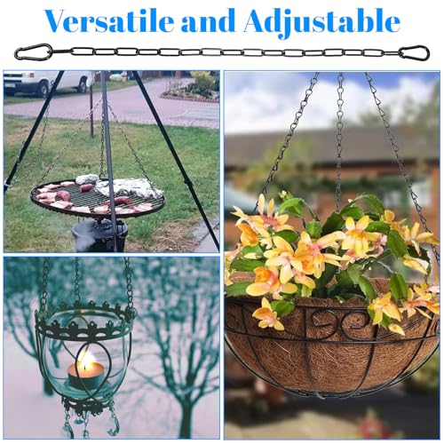 MBAIYO Kette Stahlkette Schwarz, 0.5m Gliederkette mit Doppelseitigen Karabiner Edelstahl Torkettenschloss Solide Metallkette Edelstahl Ketten Rundstahlkette für Außenzäune Gartentore Haustiere