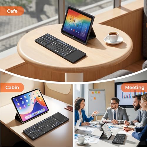 Image of MEETION Foldable Keyboard with Touchpad, Bluetooth Wireless Portable Keyboard, Rechargeable Ultra Slim Pocket Folding Keyboards, Full Size Keys, Travel for iOS Android Windows Laptop PC Tablet, Black