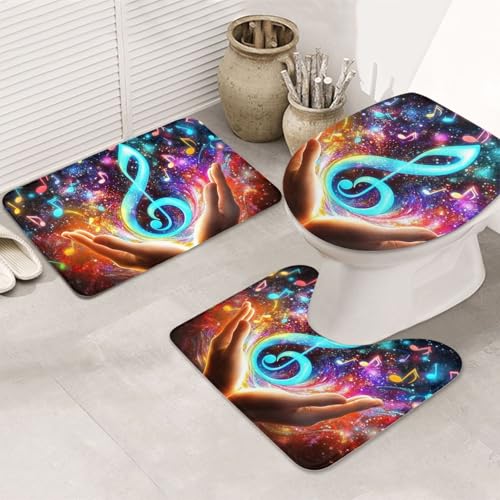Juego de alfombras de baño de 3 piezas de microfibra suave Magic Hand Notes lavable 2