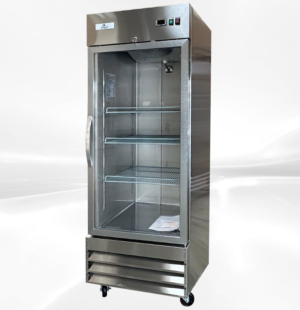 cooler depot Commercial Freezer Glass 1 Single Door Stainless Steel Exterior, Upright Reach in NSF 29"Width 3 Shelves, Display Merchandiser 23 cuft -8°F to 0°F CFG-1FFGSS | Fridge.com