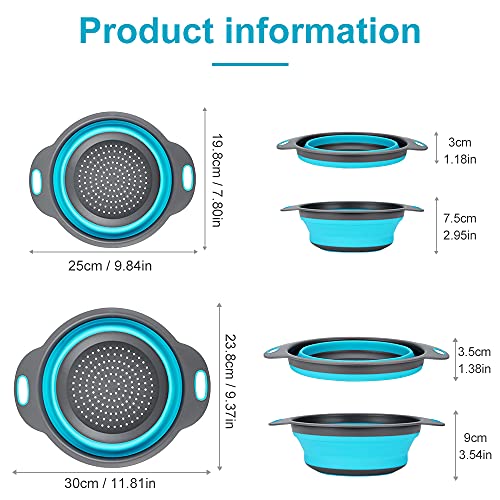 Collapsible Colanders With Handles With Extendable Handles Perfect For Draining Pasta Vegetable Fruit 2 Pc (Blue ) Zoopod #TOP2